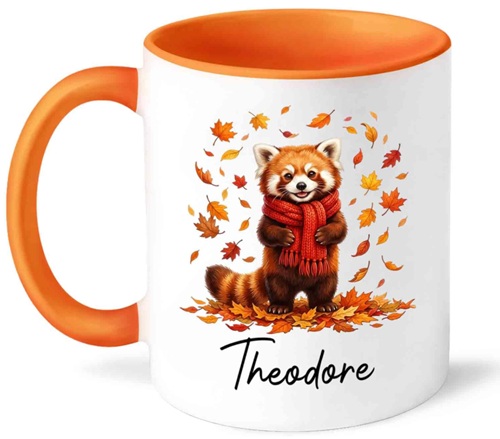 Personalized Autumn Woodland Red Panda Ceramic Mug