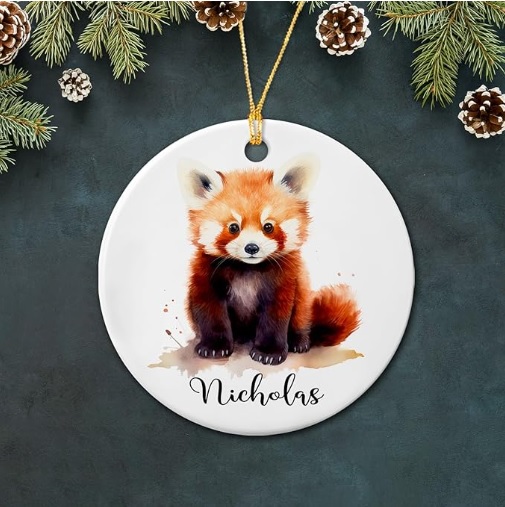 Personalized Baby Red Panda Christmas Ceramic Ornament