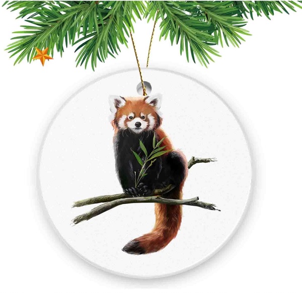 Red Panda Bamboo Leaf Christmas Ornament
