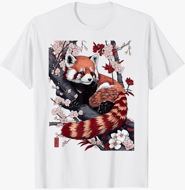 Red Panda Japanese Cherry Blossom Flower T-Shirt